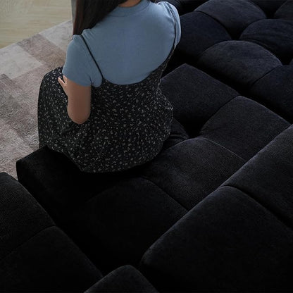 WJShome Oversized Modular Sectional Sofa, V Shaped Couch with Ottoman,Sectional Couches for Living Room,Large Linen Deep Seat with Pillow Couches for Home,Spacious Space,Black