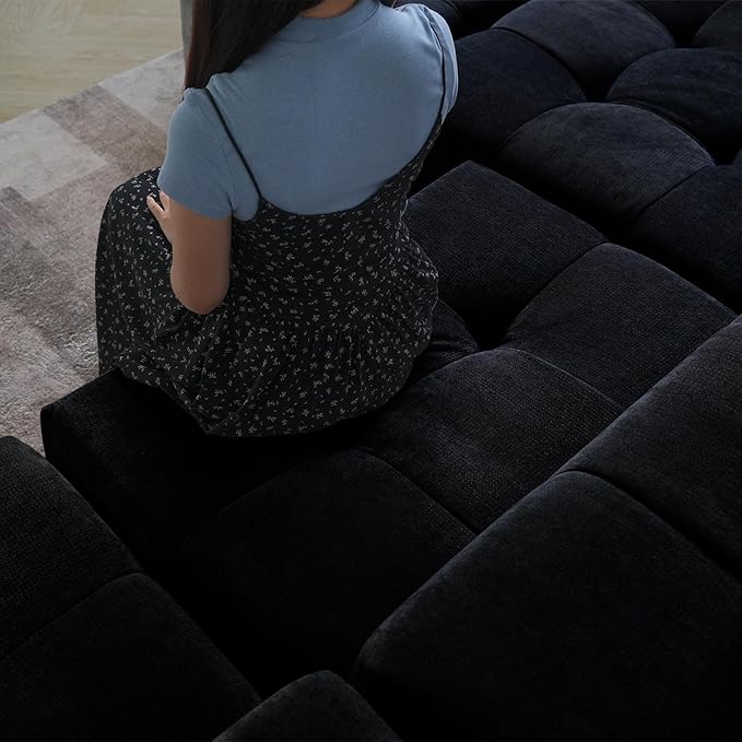 WJShome 144" Sectional Couches for Living Room,Modular Sectional Sofa, U Shaped Couch, Linen Deep Seat Cloud Couches with Pillow for Living Room,Black
