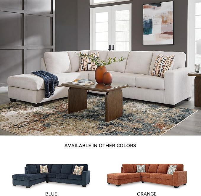 Signature Design by Ashley Aviemore Casual L-Shaped 2-Piece Sectional with Chaise and Loose Seat Cushions, Accent Pillows Included, 110" Wide, Light Gray