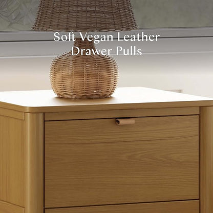 Babyletto Bondi Assembled Nightstand for Kids Bedroom - GREENGUARD Gold Certified Modern Boho Bedside Table with Storage Drawer & Vegan Leather Pull - Versatile Wood Night Stand for Kids & Guest Rooms