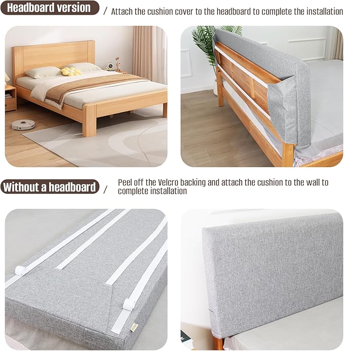 Upholstered Queen Headboard, No Tools Needed, Wall Mounted Headboard with Removeable Washable Linen, Multi-Functional Backrest (Grey)
