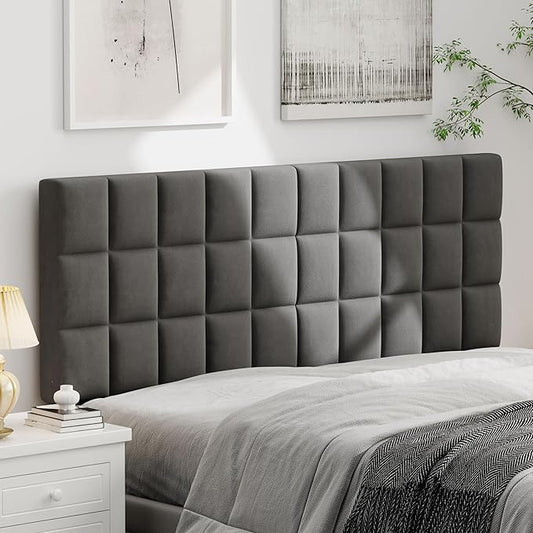 Andeworld Velvet Upholstered Tufted King Size Headboard,Wood Head Board with Metal Legs, Adjustable Height from 42” to 56”, Bed Headboard in Modern Design,Backboard for Bed, Dark Gray