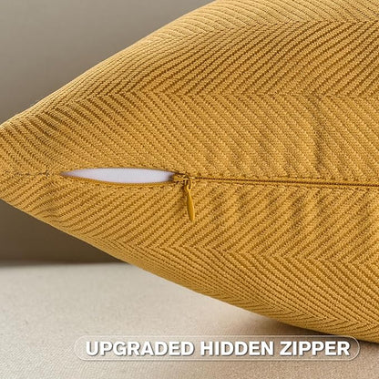 FUTEI Mustard Yellow Chenille Throw Pillow Covers 12x20 Inch Set of 2,Soft Wide Chevron Textured Lumbar Pillow Cases,Farmhouse Home Decor for Couch Bed Living Room