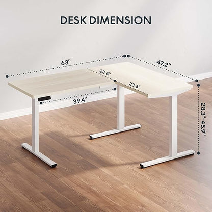 SANODESK L Shaped Electric Standing Desk with Drawer, 63 Inch Ergonomic Adjustable Height Desk with Storage, Corner Desk Sit Stand up Computer Table for Work Office Home, Maple