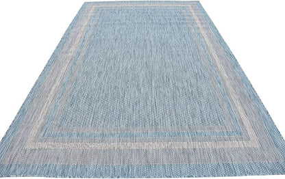 Unique Loom Outdoor Border Collection Area Rug - Soft Border (6' 1" x 9' Rectangle, Aquamarine/ Ivory)