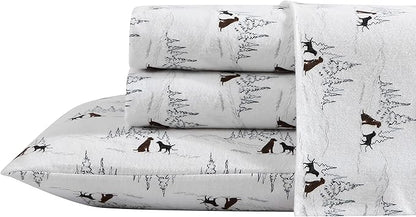 Eddie Bauer - Queen Sheets, Cotton Flannel Bedding Set, Brushed For Extra Softness, Cozy Home Decor (Dog Friends White, Queen)