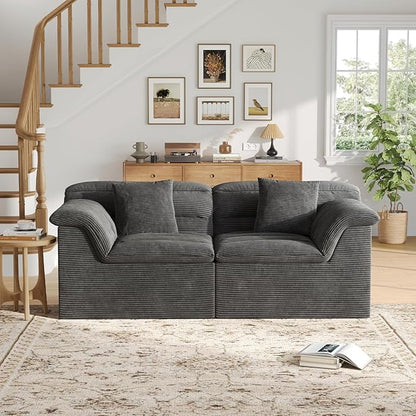 81" Sofa with Deep Seats Oversize, 2 Seater Cloud Couches, Upholstered Corduroy Loveseat for Living Room Bedroom, No Assembly Required, Dark Gray