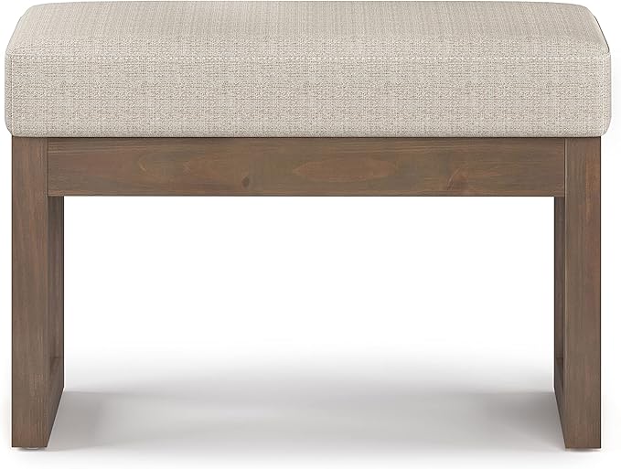 SIMPLIHOME Milltown 27 inch Wide Contemporary Rectangle Footstool Ottoman Bench in Platinum Tweed Look Fabric, Assembled, for the Living Room and Bedroom
