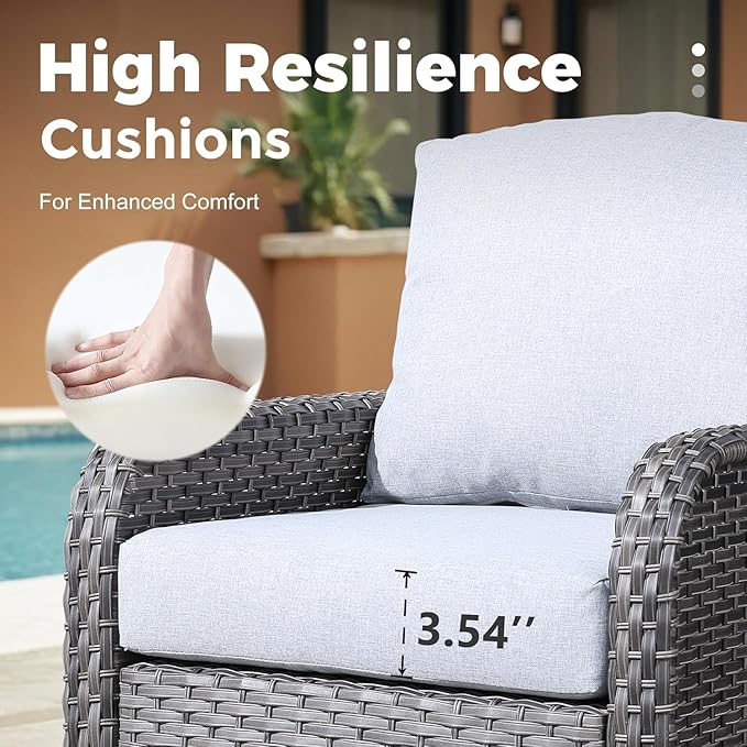 4 Pieces Wicker Patio Furniture - All-Weather PE Wicker Outdoor Conversation Bistro Set Loveseat Chairs with Table,Outdoor Rattan Sofa Chairs High Back Deep Seating,Light Grey