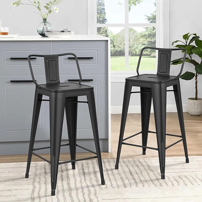 HAOBO Home Metal Bar Stools Set of 2 Low Back Counter Height Barstools 26" Industrial Barstool Patio Stool Metal Kitchen Stools Bar Chairs for Indoor Outdoor