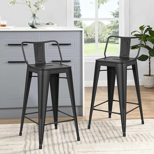 HAOBO Home Metal Bar Stools Set of 2 Low Back Counter Height Barstools 26" Industrial Barstool Patio Stool Metal Kitchen Stools Bar Chairs for Indoor Outdoor