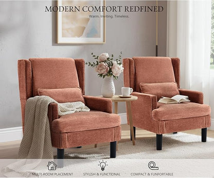 Accent Chair for Living Room Chairs Upholstered Oversized Reading Chair Armchair Accent Chairs for Living Room Chair with High Back and Wood Legs, Arm Chair Comfy Chair for Bedroom(Orange red)
