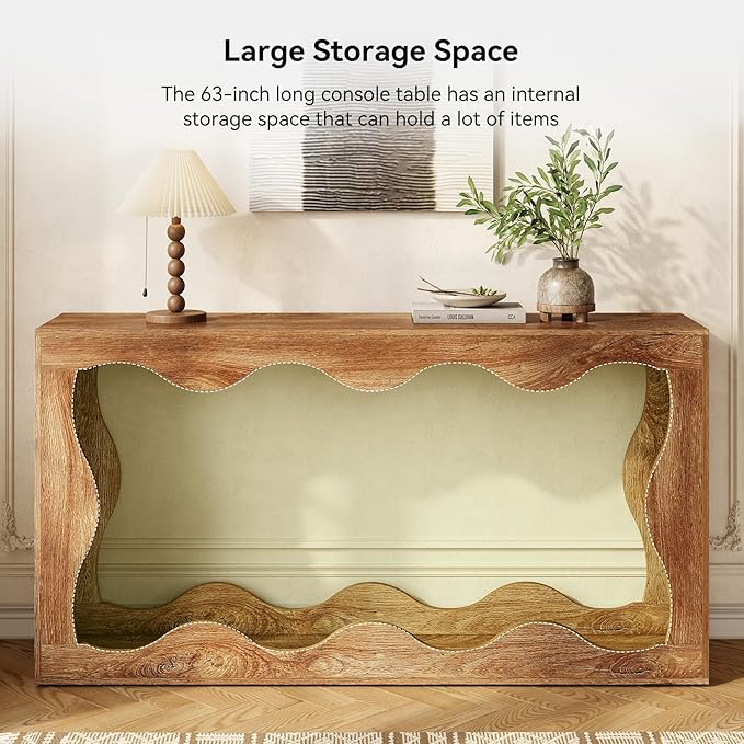 LITTLE TREE 63-Inch Console Table, Chic Design, Sofa Table Behind Couch, Farmhouse Console with Build-in Storage Space for Entryway, Living Room, Hallway