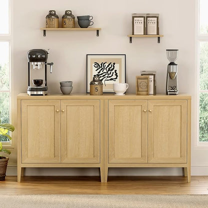 Sideboard Buffet Cabinets Set of 3 with Adjusable Shelves, Farmhouse Storage Cabinet, Credenza, Accent Cabinet, Kitchen Coffee Bar Console Table for Living Dining Room, Natural Oak