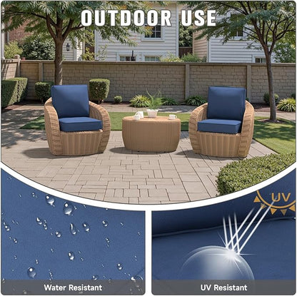 Outdoor Chair Cushions 23" x 24" x 4", Patio Deep Seat Replacement Cushions Set with Zippered Removable Cover, Weather-Resistant Olefin Fabric for Garden Chair Sofa Couch, Set of 2, Beige