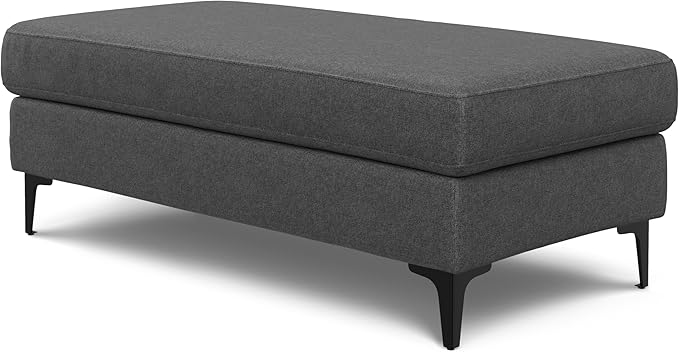 SIMPLIHOME Ava Large Rectangular Ottoman in 100% Recycled Polyester Tightly Woven Performance Fabric, Pebble Grey, 48-inches Wide, Multipurpose Table or Footrest Ottoman, Assembled, for Living Room