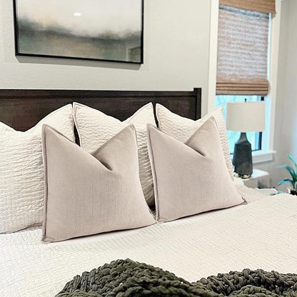ZWJD Beige Pillow Covers 26x26 Set of 2 Chenille Throw Pillow Covers with Elegant Design Soft and Luxurious Decorative Throw Pillows for Couch, Bed, and Home Decor