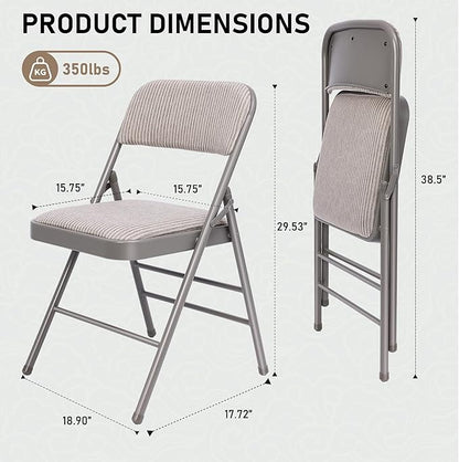 SEALAMB 16 Pack Folding Chairs with Padded Seats & Cushion, Durable Metal Foldable Chairs for Wedding Party, Commercial Chairs for Office School Church Events, 350lb Capacity (Grey-Fabric, 16 Pack)