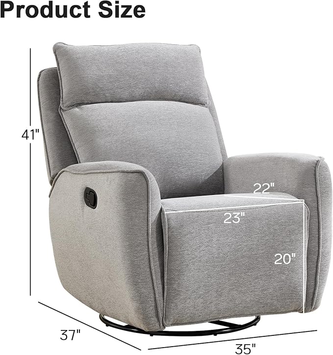 INZOY Nursing Rocking Chair Recliner, Swivel Rocker Recliner, Swivel Glider Rocking Recliners with Soft Backrest, Chenille Fabric Manual Reclining Sofa for Living Room Bedroom Apartment, Grey