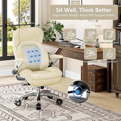 Big and Tall Office Chair, 600lbs Heavy Duty Desk Chair with 5D Arms, Adjustable Lumbar Support & Height, Tilt Function, PU Leather High Back Ergonomic Executive Computer Chair with 3'' Silent Casters