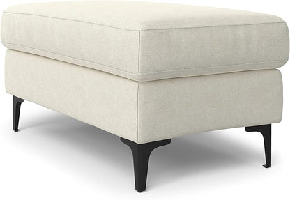 SIMPLIHOME Ava Ottoman in 100% Recycled Polyester Tightly Woven Performance Fabric, Cream, 36-inch Wide, Mid-Century Modern Style Multipurpose Table or Footrest Ottoman, Assembled,for Living Room