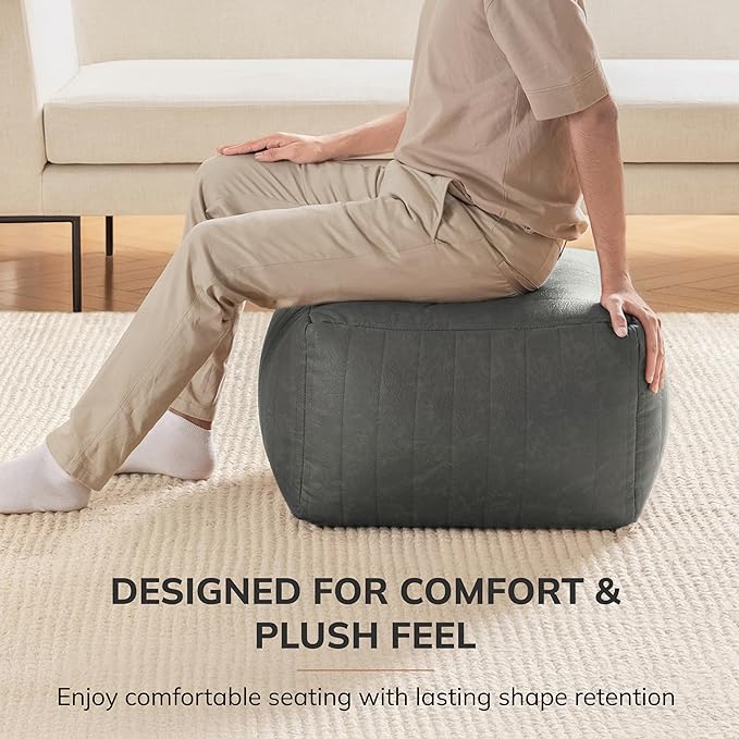 Anji Mountain 100% Handmade & Handcrafted Comfortable Home Décor Pouf Ottoman Footrest for Living Room, Bedroom, Nursery, Kidsroom, Patio Furniture - (22" x 22" x 16" - Gray)