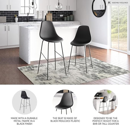 Signature Design by Ashley Forestead Modern Bar Height Bucket Barstool, 2 Count, Black