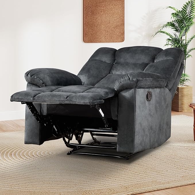 EBELLO Set of 2 Manual Recliner Chair for Adults with Soft Padded Headrest and Backrest, Overstuffed Single Recliner Sofa Chair for Living Room, Green Grey