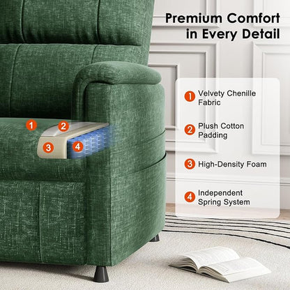 Amada Power Recliner Chair for Adults, Chenille Electric Reclining Chair for Small Spaces with Remote & Side Pockets, Thick Seat Cushion for Home Theater, RV, Living Room & Bedroom(Chenille Green)