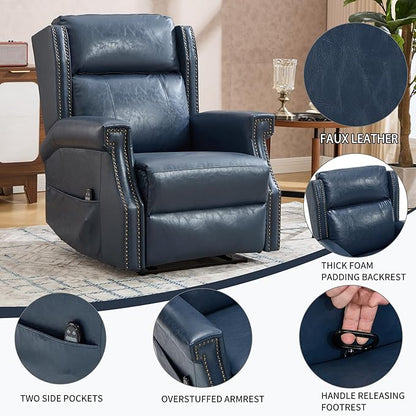 Manual Recliner Chair with Massage & Lumbar Heat, Breathable Leather Reclining Chair for Adults, Humanized Design Easy to Install Living Room Recliners Blue