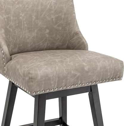 Bar Stool, PU Leather Barstool, 26 Inch Upholstered Counter Stools with 13.8" High Back and Footrest, Swivel Counter Height Barstools for Kitchen Island Home Bar Greige