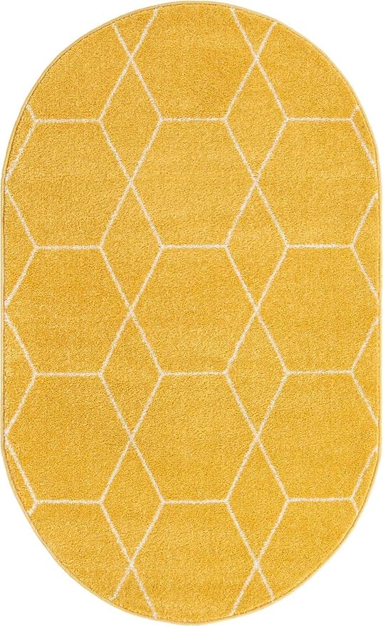 Unique Loom Trellis Frieze Collection Area Rug - Geometric (3' x 5' Oval, Yellow/ Ivory)