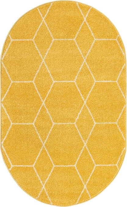 Unique Loom Trellis Frieze Collection Area Rug - Geometric (3' x 5' Oval, Yellow/ Ivory)