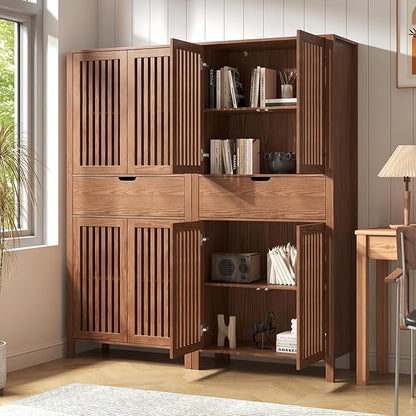 Set of 2 Rustic Brown 69" Tall Farmhouse Storage Cabinet with Drawer & Adjustable Shelves, Grille Door Organizer Unit, Anti-Tip Design for Bathroom,Kitchen,Living Room