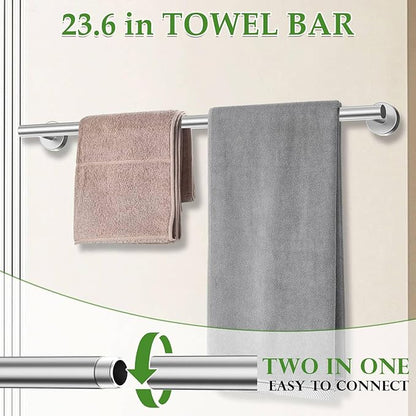 10-Piece Towel Bar Set Brushed Nickel Bathroom Hardware Accessories Set Includes 23.6in Towel Bar Round Towel Ring TP Holder and Hooks Stainless Steel Wall-Mounted Towel Racks Set for Bathroom