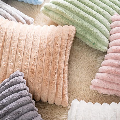DEELAND Pack of 2 Faux Fur Plush Decorative Throw Pillow Covers Fuzzy Striped Soft Pillowcase Cushion Covers for Sofa Couch Bedroom 16x16 inch