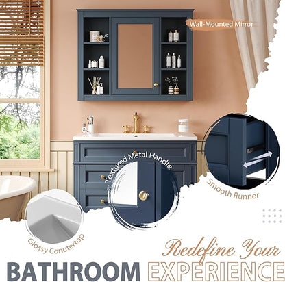 36" Bathroom Vanity with Matching Medicine Cabinet, Modern Sink Storage Cabinet with Drawers, Soft Closing Doors and Shelf, Bathroom Vanities with Sink & Mirror
