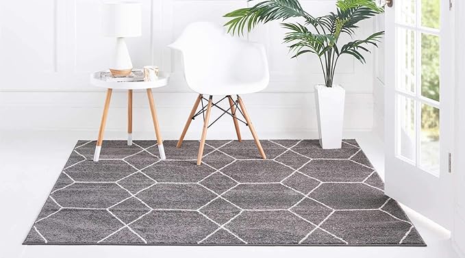 Unique Loom Trellis Frieze Collection Area Rug - Geometric (7' Square, Dark Gray/ Ivory)