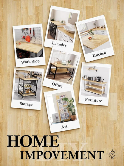 6FT Butcher Block Countertop Birch Solid Wood - 72" x 39" Kitchen Island Table Top Butcher Block Cutting Board for Living Dining Table Office Desk Workbench Washer Dryer Countertop Unfinished 1.5" Th