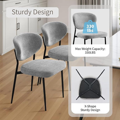 Dining Room Chairs Set of 6 Modern Chenille Upholstered Diner Chairs Quick Assembly Simple Accent Side Chairs with Ergonomic Back & Comfy Cushion for Dining Table/Living Room/Bedroom Grey