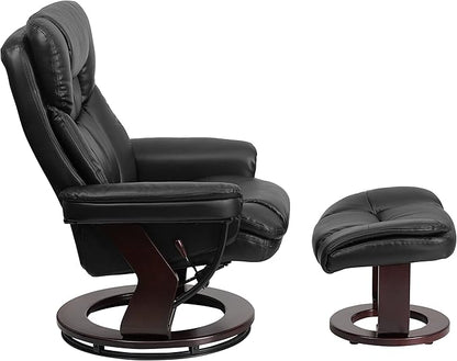 Flash Furniture Allie LeatherSoft Upholstered Recliner with Footrest, Arms, and Headrest, Padded Swivel Recliner Chair and Ottoman Set, Black