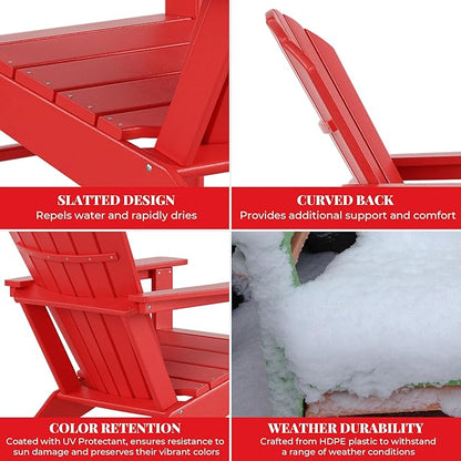 Costaelm Outdoor Adirondack Chair, HDPE Patio Chair, Weather Resistant Lawn Firepit Outside Chairs for Porch, Poolside, Garden, Backyard Deck, Red