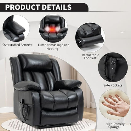 Recliner Chairs for Adults, Power Lift Chair for Elderly, Oversized Bedroom Chair with Massage&Heat, Leather Nursery Glider Chair for Living Room, Sofa Chair Home Theater Seating with Lumbar Support