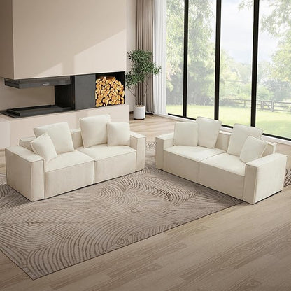 WILLOVE Modular Sectional Sofa Set, Chenille Cloud Couch with Wide Armrests & 8 Pillows, Deep Seat Couches for Living Room, 4-Seater Beige