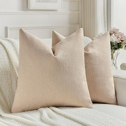 FUTEI Dusky Pink Chenille Decorative Throw Pillow Covers 18x18 Inch Set of 2,Soft Cozy Faux Linen Textured Cushion Case,Farmhouse Home Decor for Couch Living Room