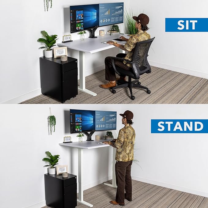 Mount-It! 60" Electric Standing Desk – White Adjustable Height Sit Stand Desk with One-Piece Desktop, Memory Presets, Ergonomic Beveled Edge, White Frame & White Top