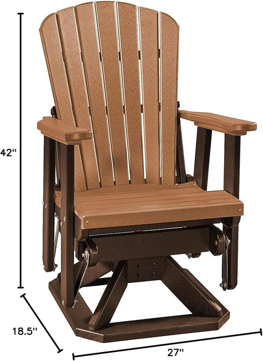 DutchCrafters Slat Fan Back Poly Adirondack Swivel Glider Outdoor Patio Chair (Tudor Brown & Cedar)