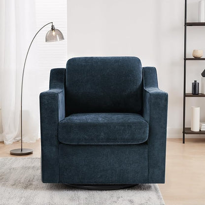 UIXE Swivel Accent Chair, Chenille Upholstered Arm Chair for Living Room, Modern Club Armchair Comfy Single Sofa Bedroom Reading Seat with Lumbar Pillow - Navy Blue