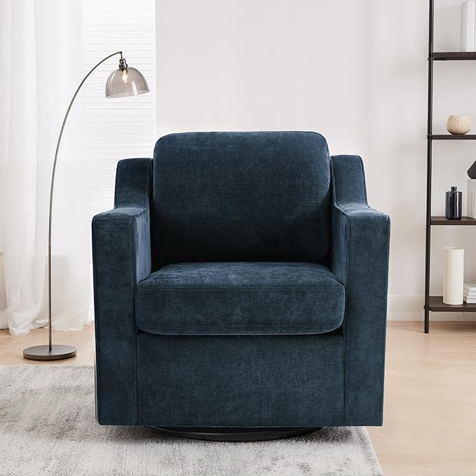 UIXE Swivel Accent Chair Set of 2, Chenille Upholstered Arm Chair for Living Room, Modern Club Armchair Comfy Single Sofa Bedroom Reading Seat with Lumbar Pillow - Navy Blue