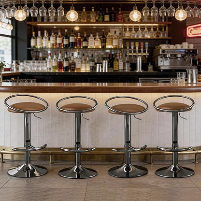 Bar Stools Set of 2, Adjustable Swivel Counter Height Barstools with Upholstered Seat, PU Leather Counter Stools for Bar, Kitchen Island, Dining Room, Gloss Black